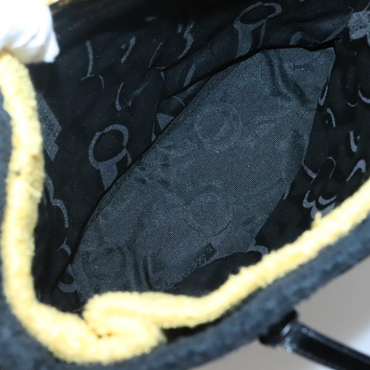 Salvatore Ferragamo Hand Bag Pile Black Gold Auth hk2489