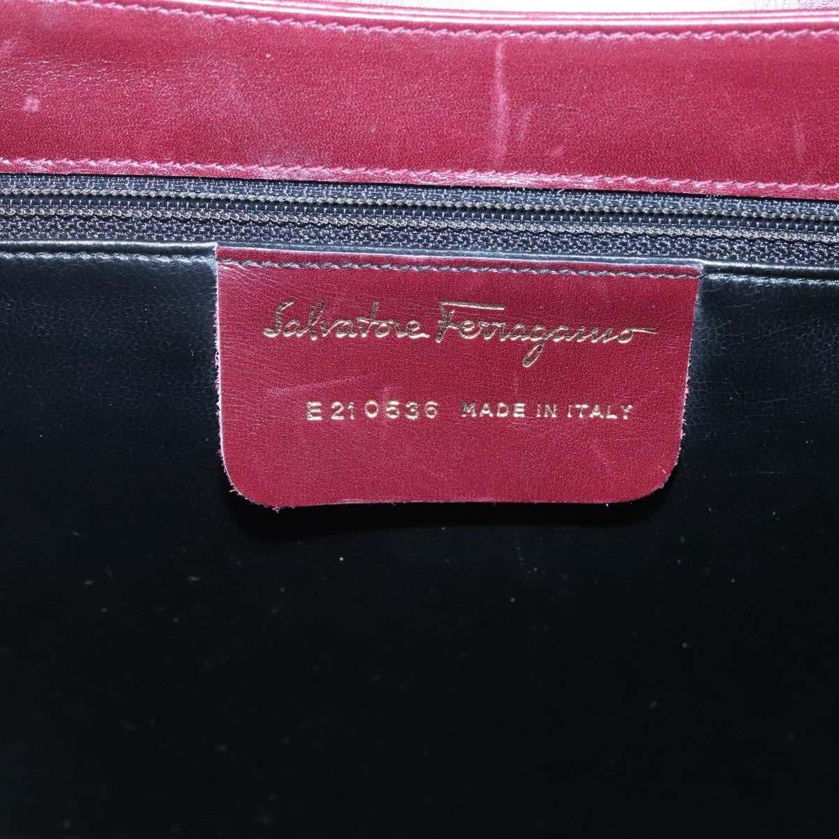 Salvatore Ferragamo Hand Bag Leather 2way Bordeaux Gold Auth hk2490