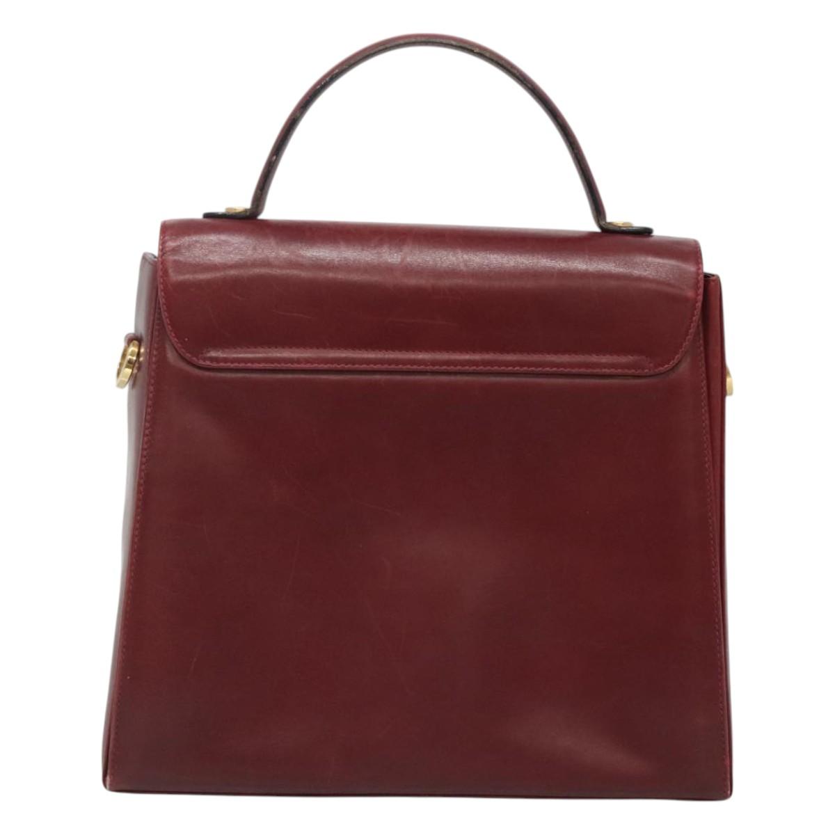 Salvatore Ferragamo Hand Bag Leather 2way Bordeaux Gold Auth hk2490