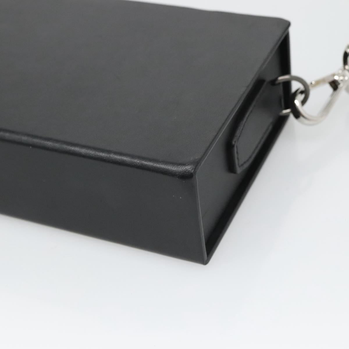 FENDI Box Shoulder Bag Leather Black Silver Auth hk2491