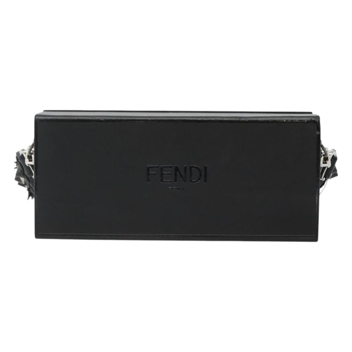 FENDI Box Shoulder Bag Leather Black Silver Auth hk2491