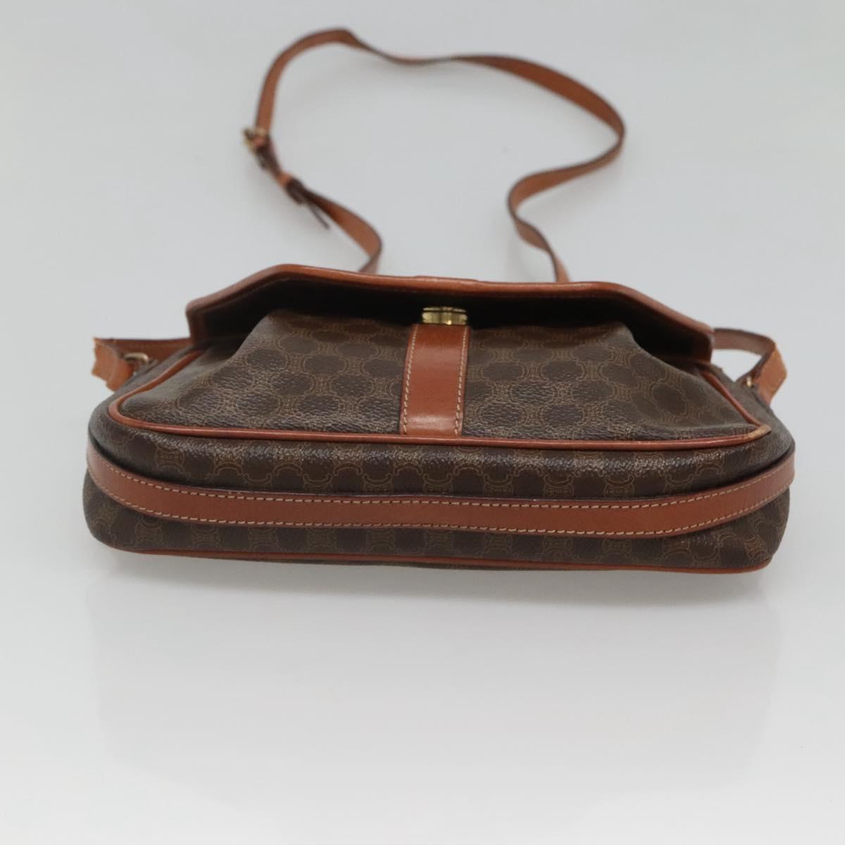 CELINE Macadam Canvas Shoulder Bag PVC Leather Brown Gold Auth hk2506