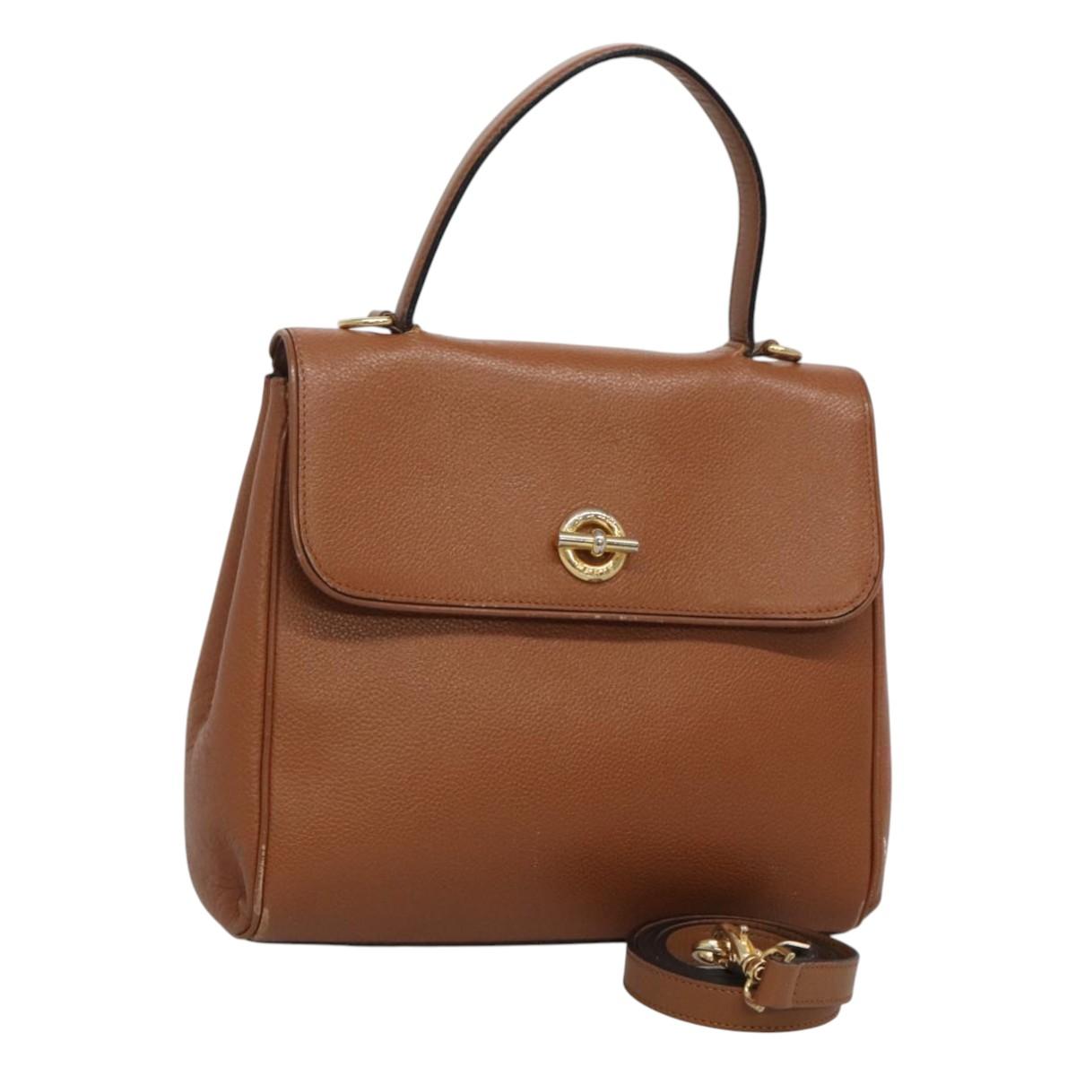 CELINE Hand Bag Leather 2way Brown Gold Auth hk2507