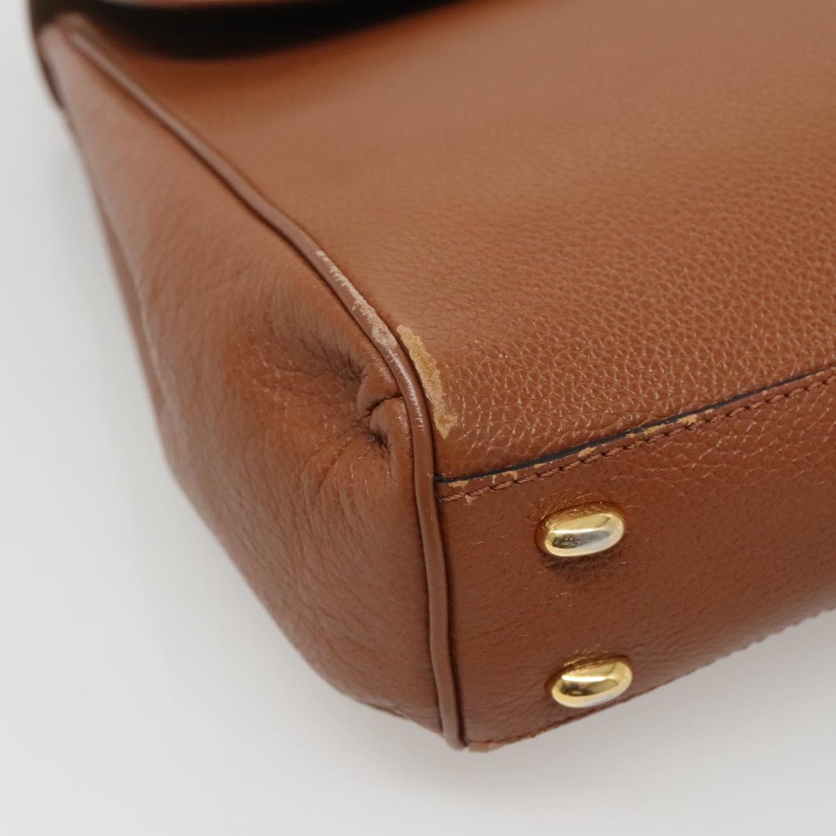 CELINE Hand Bag Leather 2way Brown Gold Auth hk2507