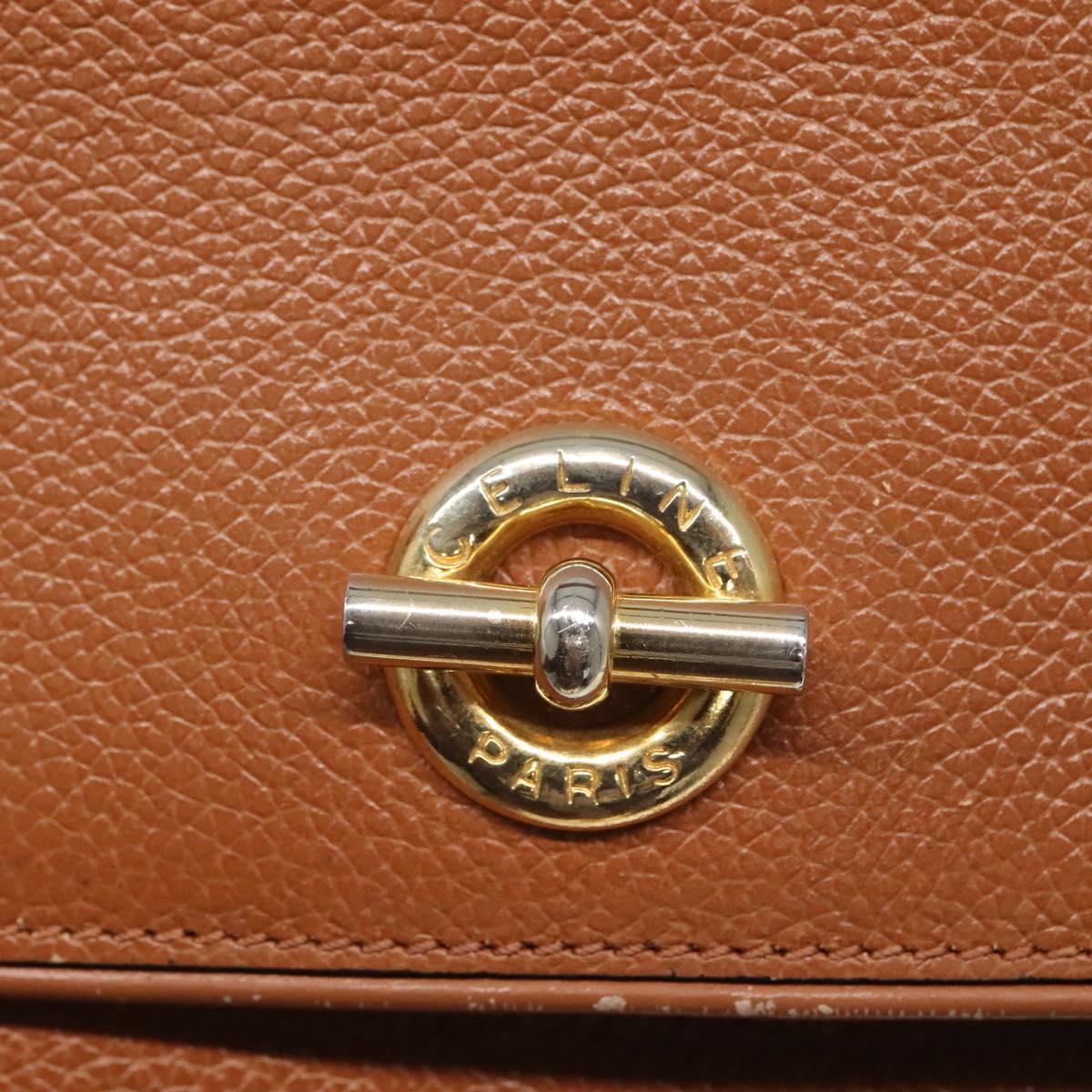 CELINE Hand Bag Leather 2way Brown Gold Auth hk2507