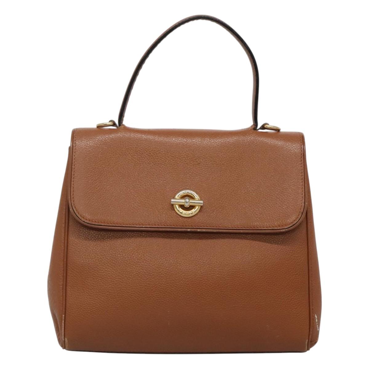 CELINE Hand Bag Leather 2way Brown Gold Auth hk2507