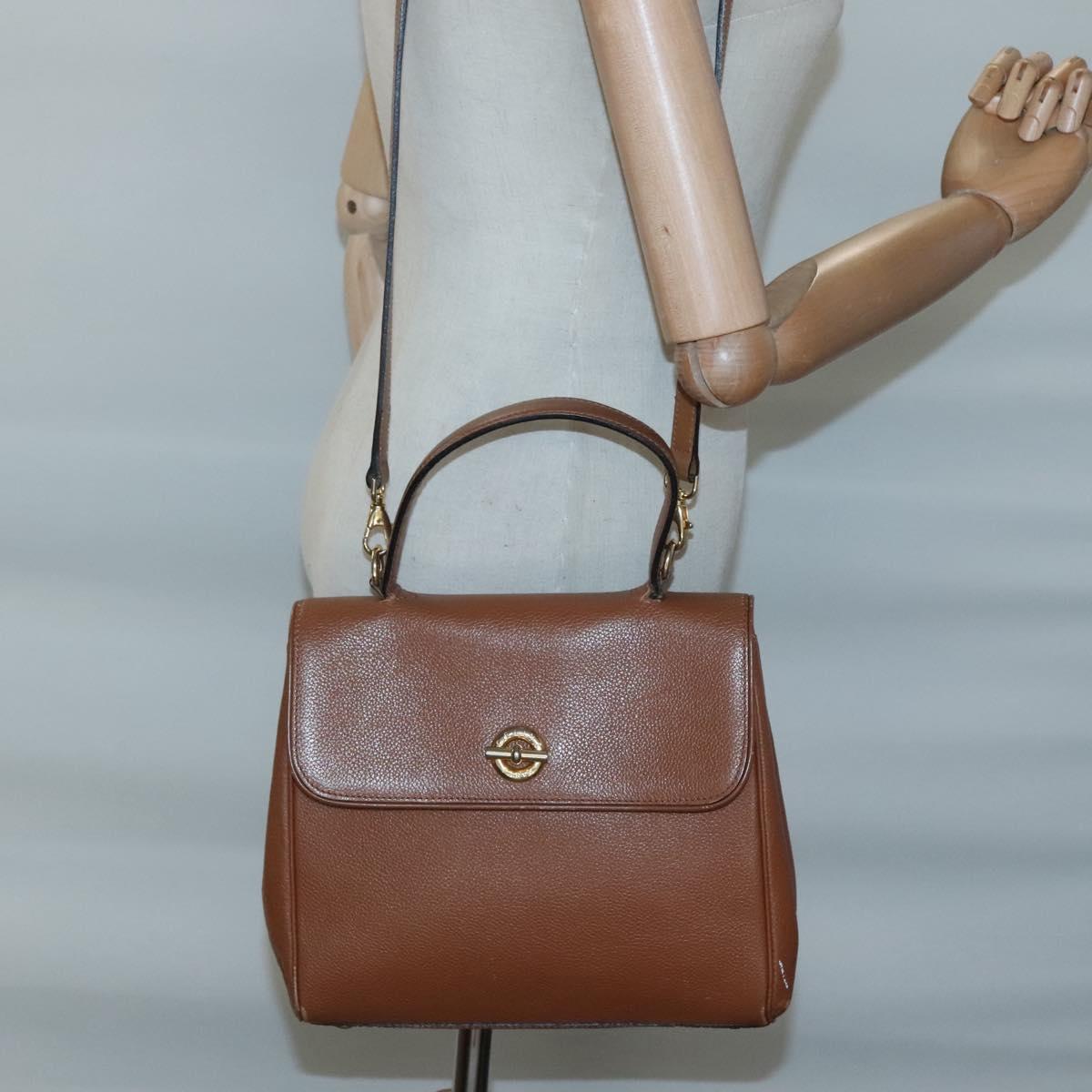 CELINE Hand Bag Leather 2way Brown Gold Auth hk2507