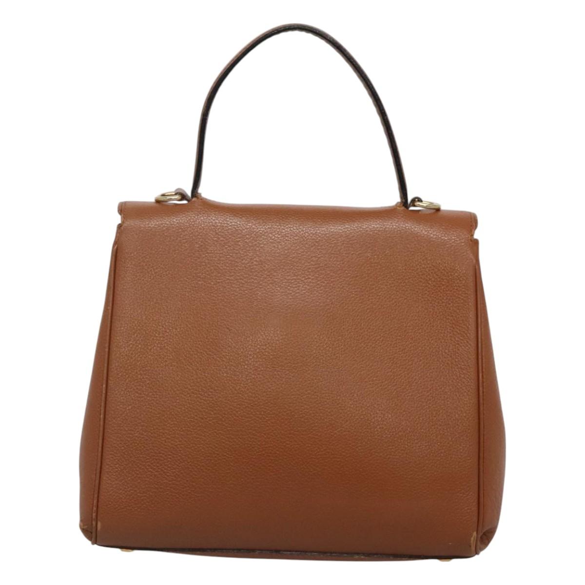 CELINE Hand Bag Leather 2way Brown Gold Auth hk2507