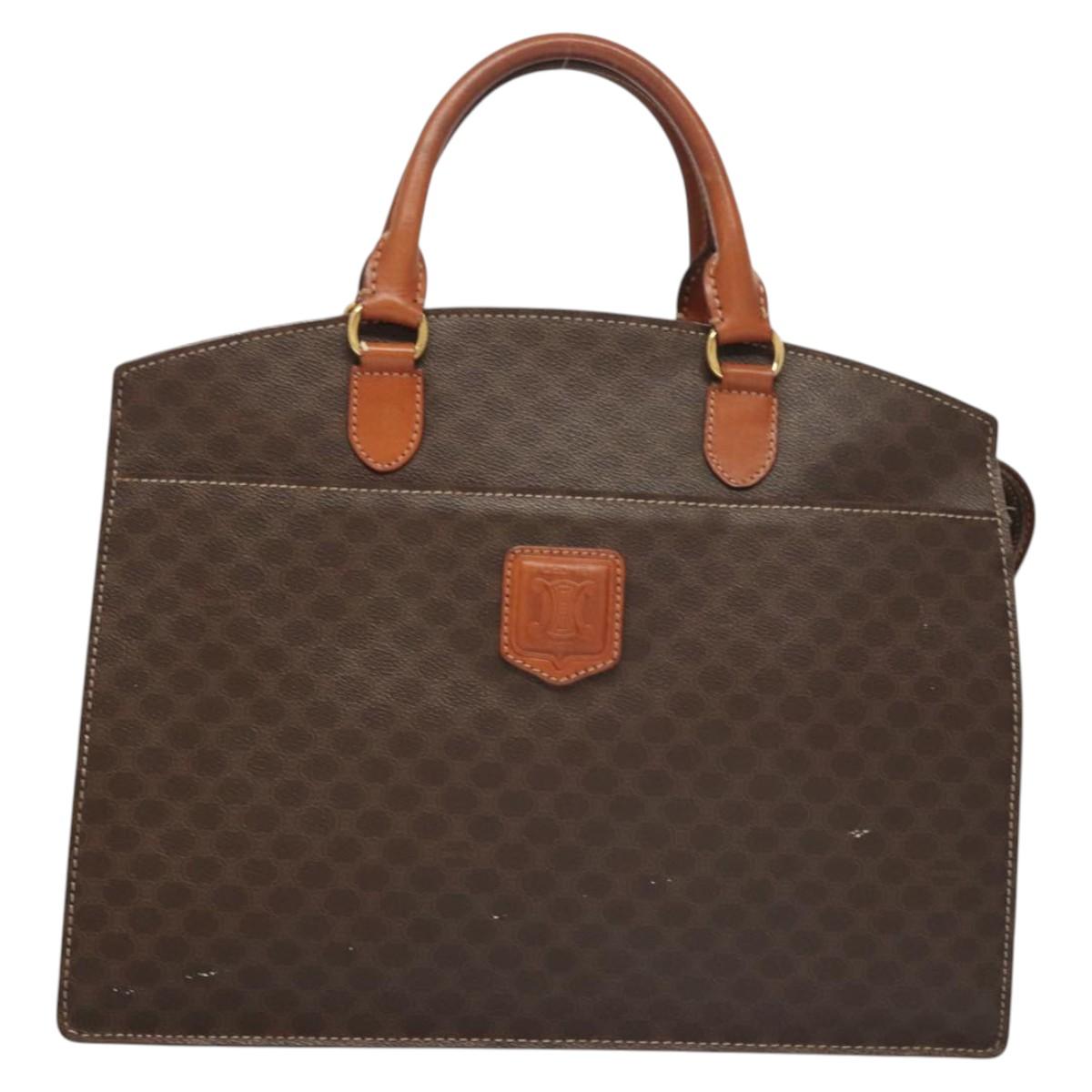 CELINE Macadam Canvas Hand Bag PVC Leather Brown Gold Auth hk2512