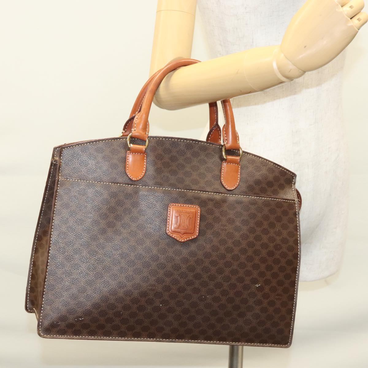 CELINE Macadam Canvas Hand Bag PVC Leather Brown Gold Auth hk2512