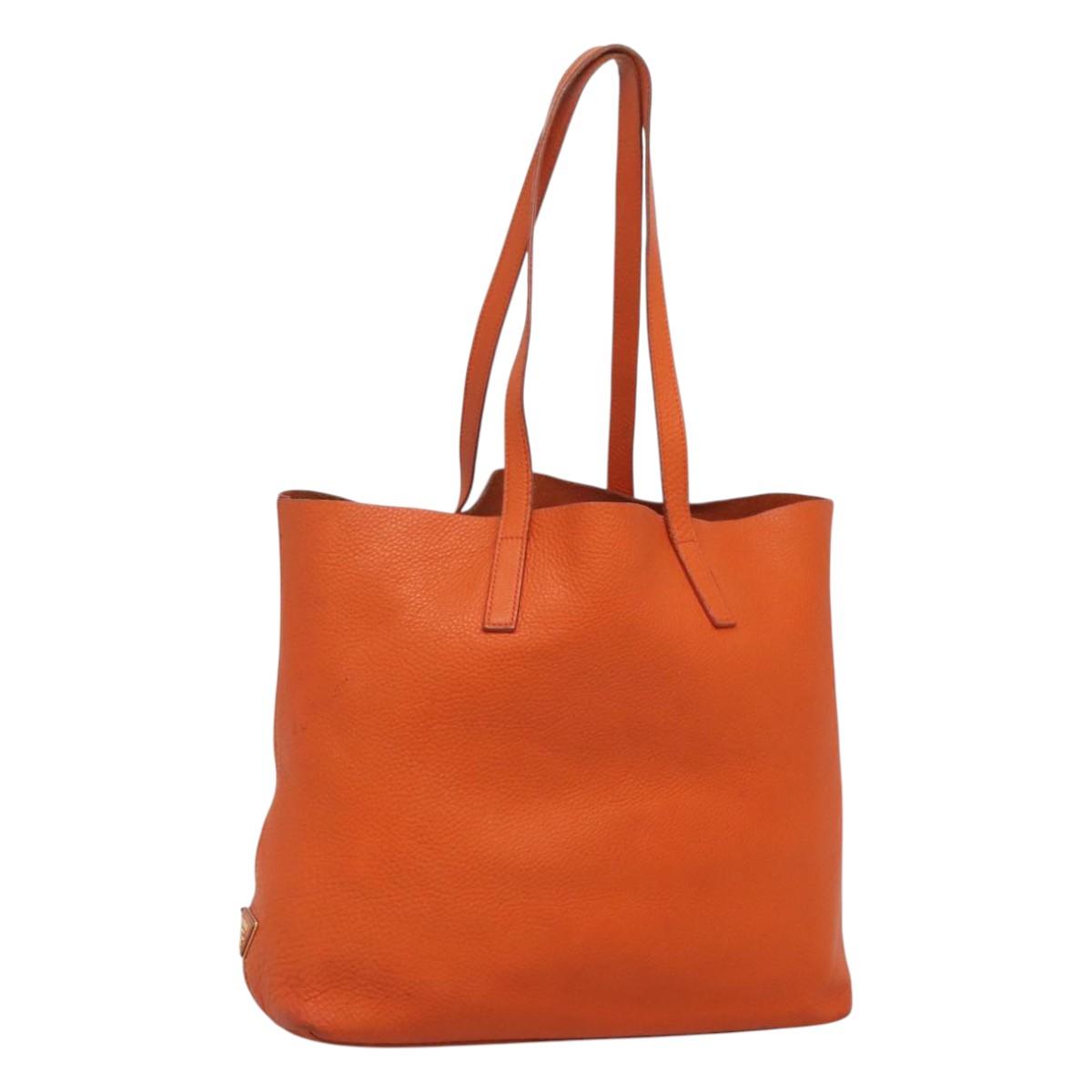 PRADA Tote Bag Leather Orange Gold Auth hk2515