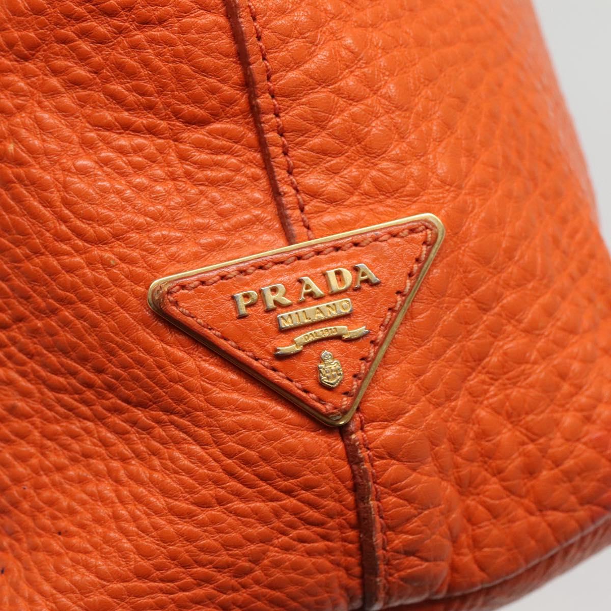 PRADA Tote Bag Leather Orange Gold Auth hk2515