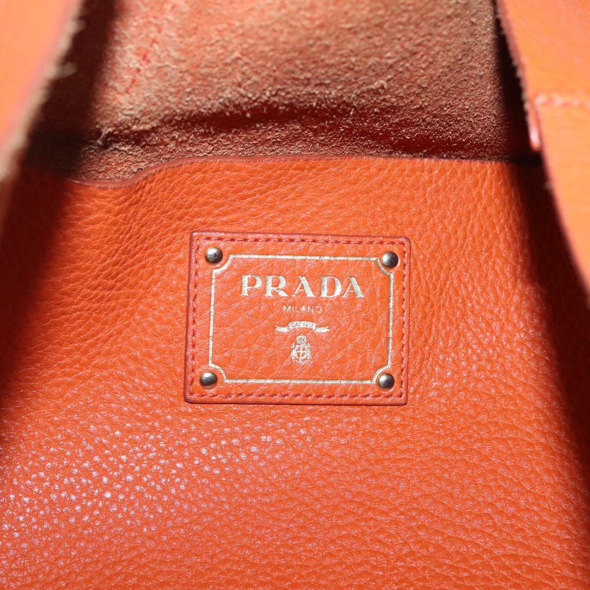 PRADA Tote Bag Leather Orange Gold Auth hk2515