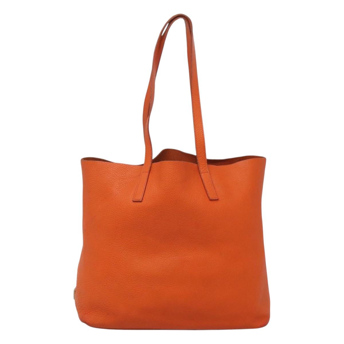 PRADA Tote Bag Leather Orange Gold Auth hk2515