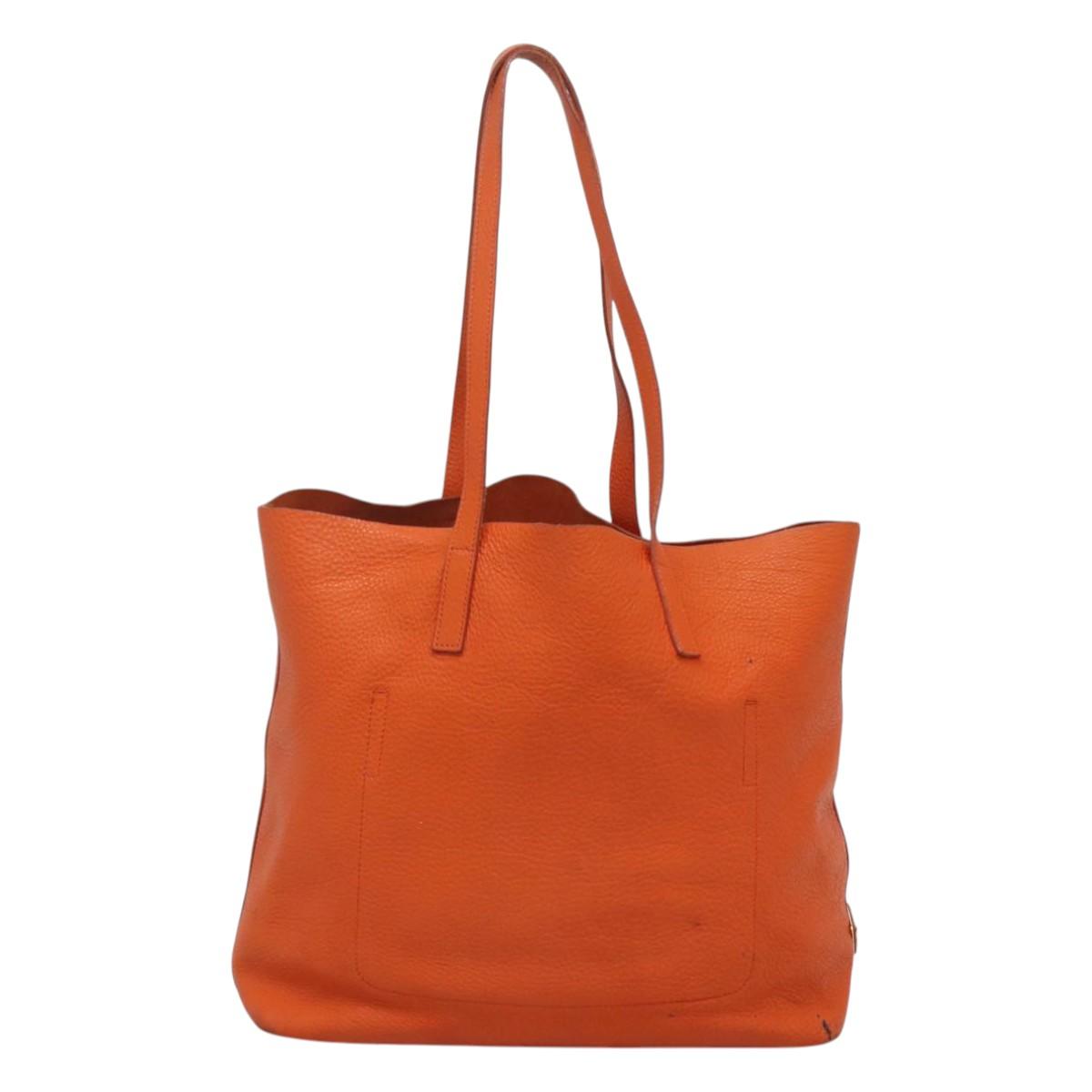 PRADA Tote Bag Leather Orange Gold Auth hk2515
