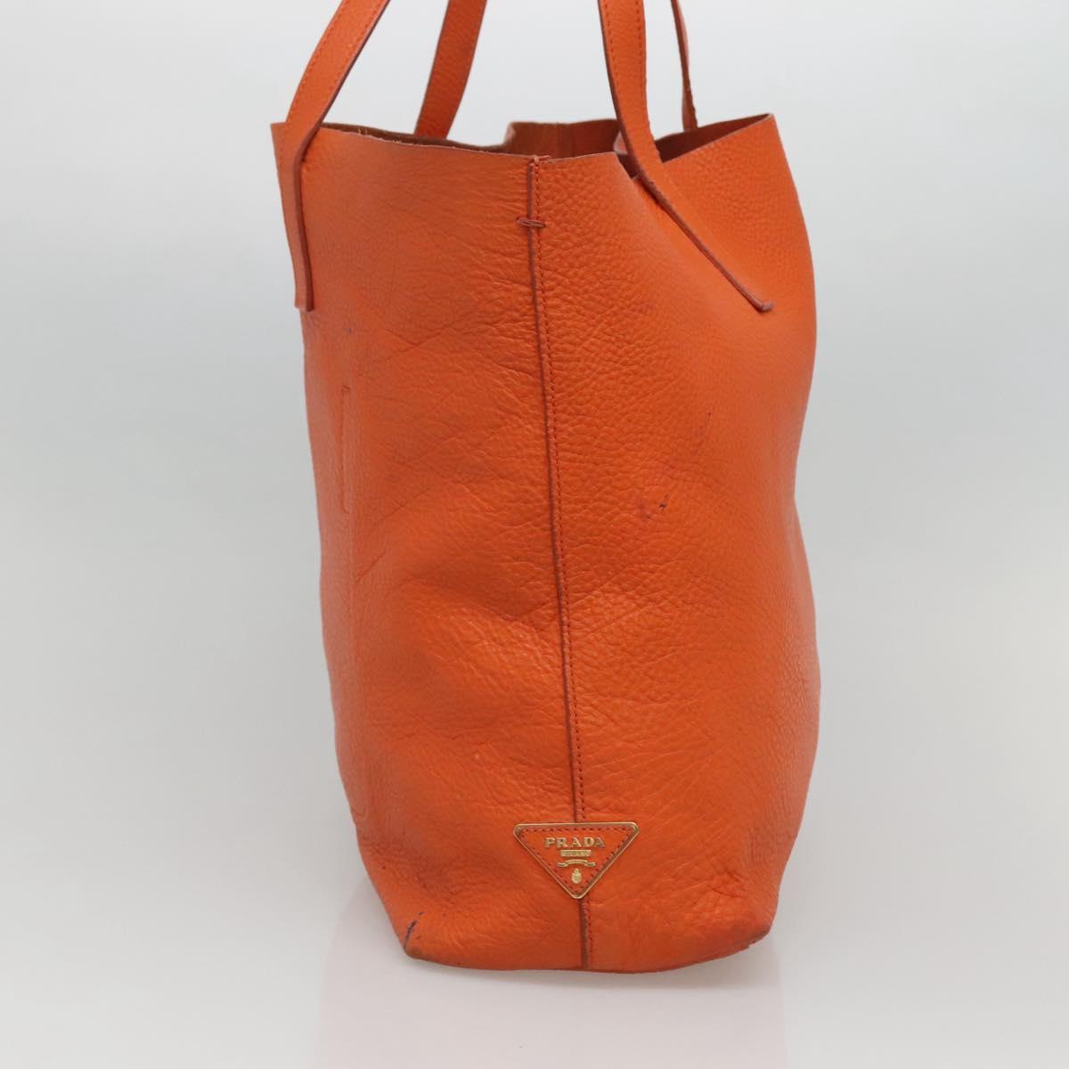 PRADA Tote Bag Leather Orange Gold Auth hk2515