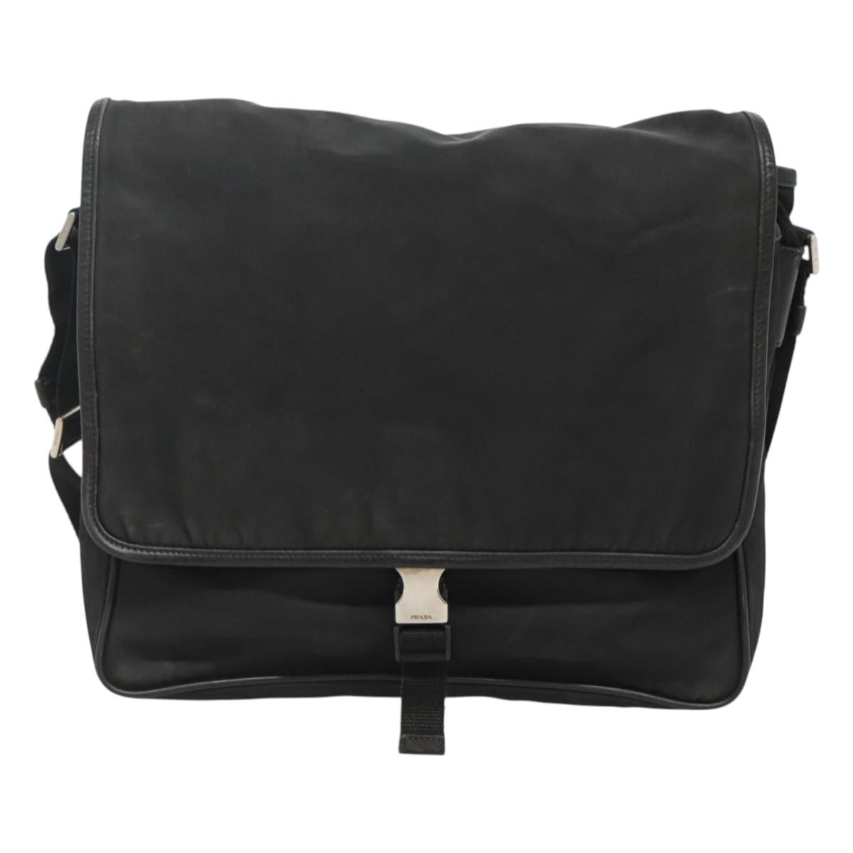 PRADA Shoulder Bag Nylon Black Silver Auth hk2516