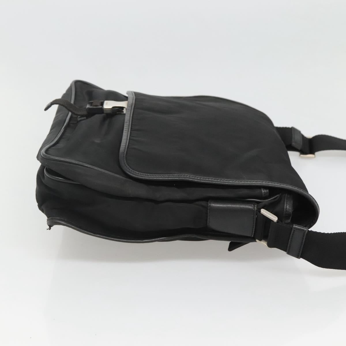 PRADA Shoulder Bag Nylon Black Silver Auth hk2516