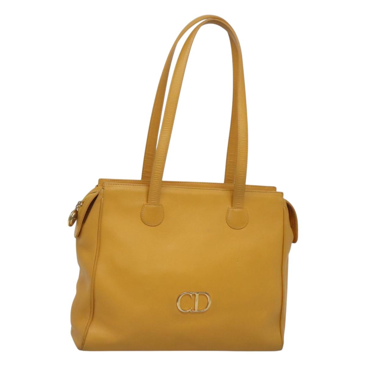 Christian Dior Tote Bag Leather Yellow Gold Auth hk2518