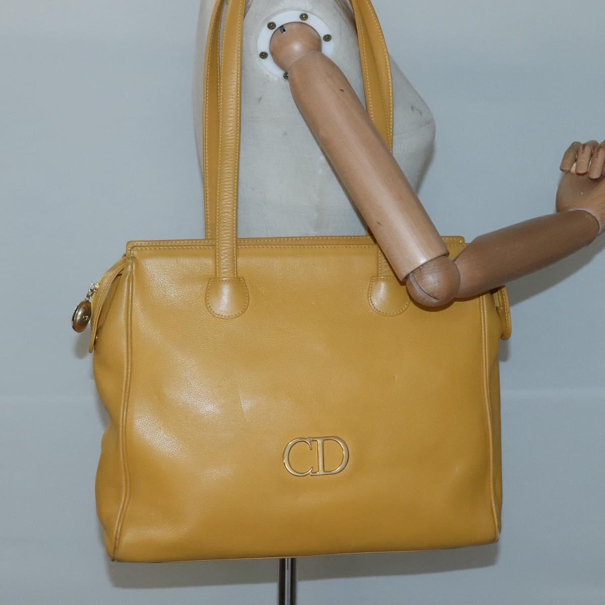 Christian Dior Tote Bag Leather Yellow Gold Auth hk2518