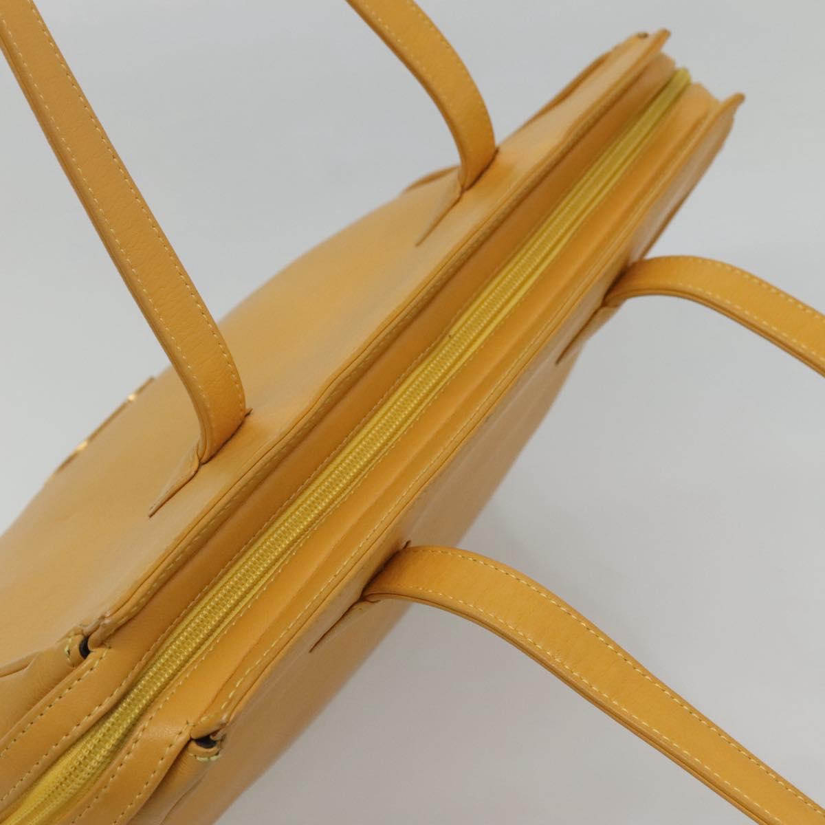 Christian Dior Tote Bag Leather Yellow Gold Auth hk2518