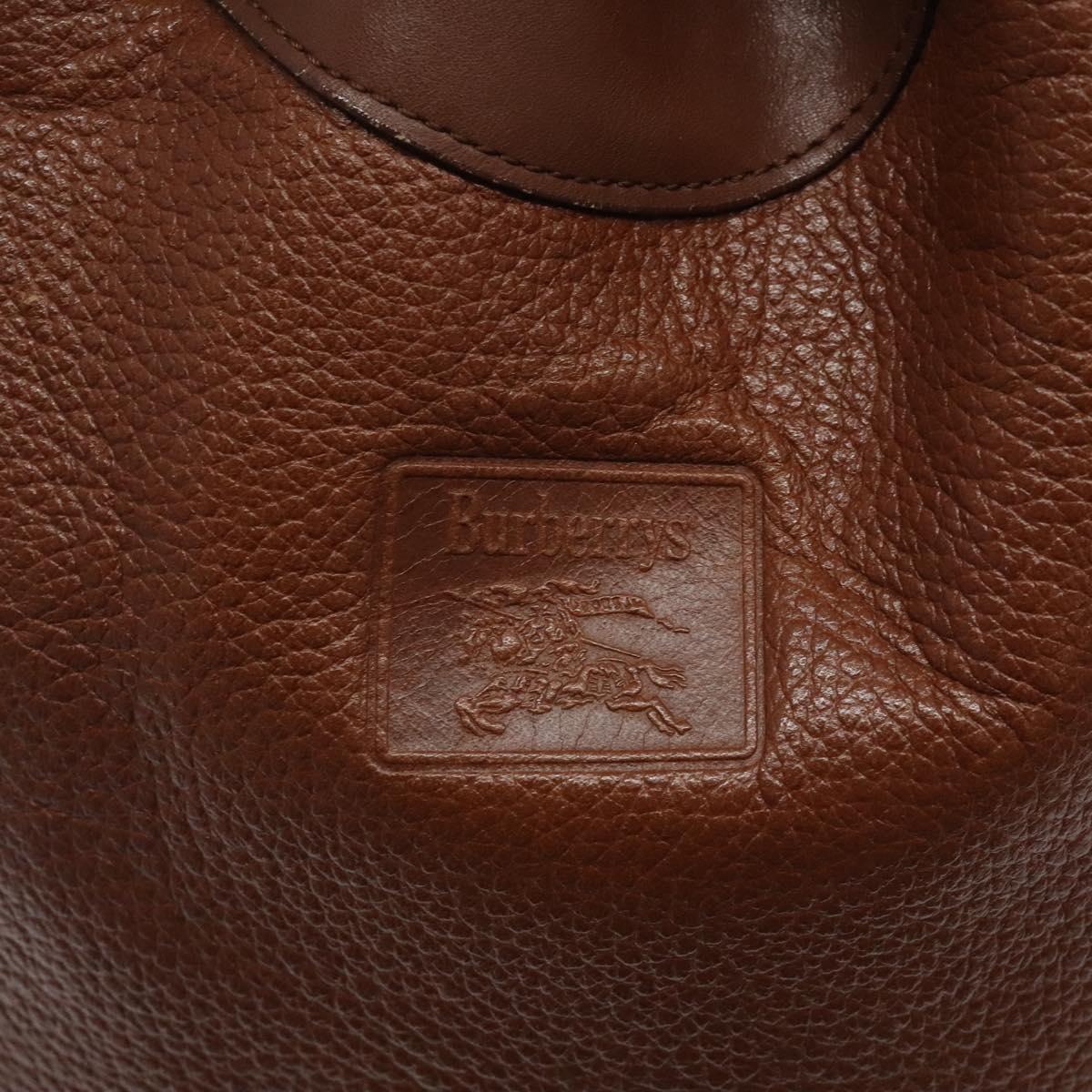 Burberrys Shoulder Bag Leather Brown Gold Auth hk2525