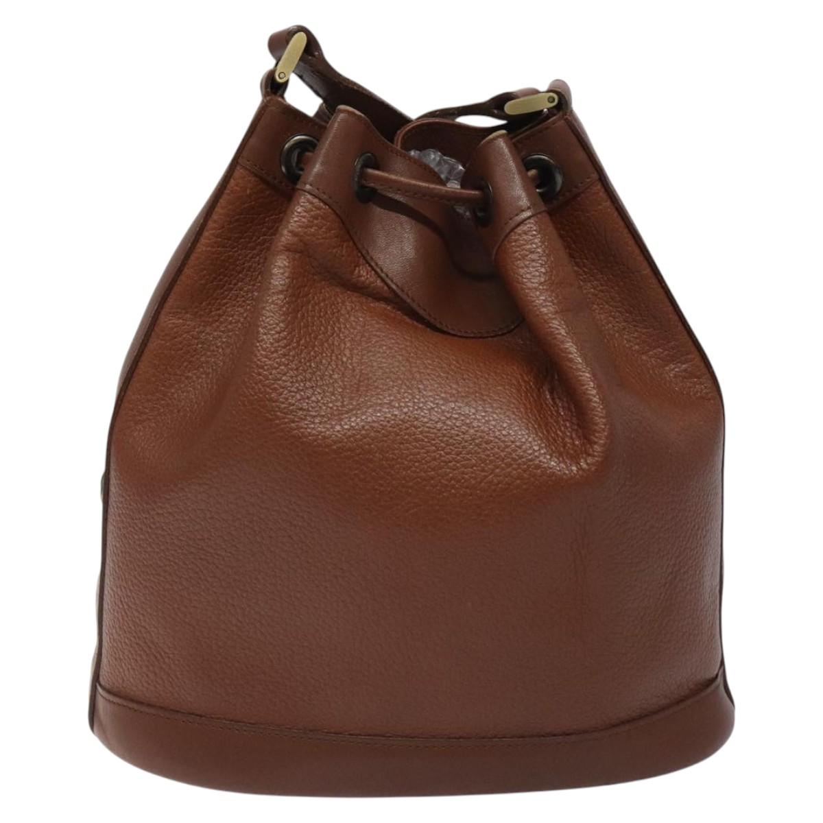 Burberrys Shoulder Bag Leather Brown Gold Auth hk2525