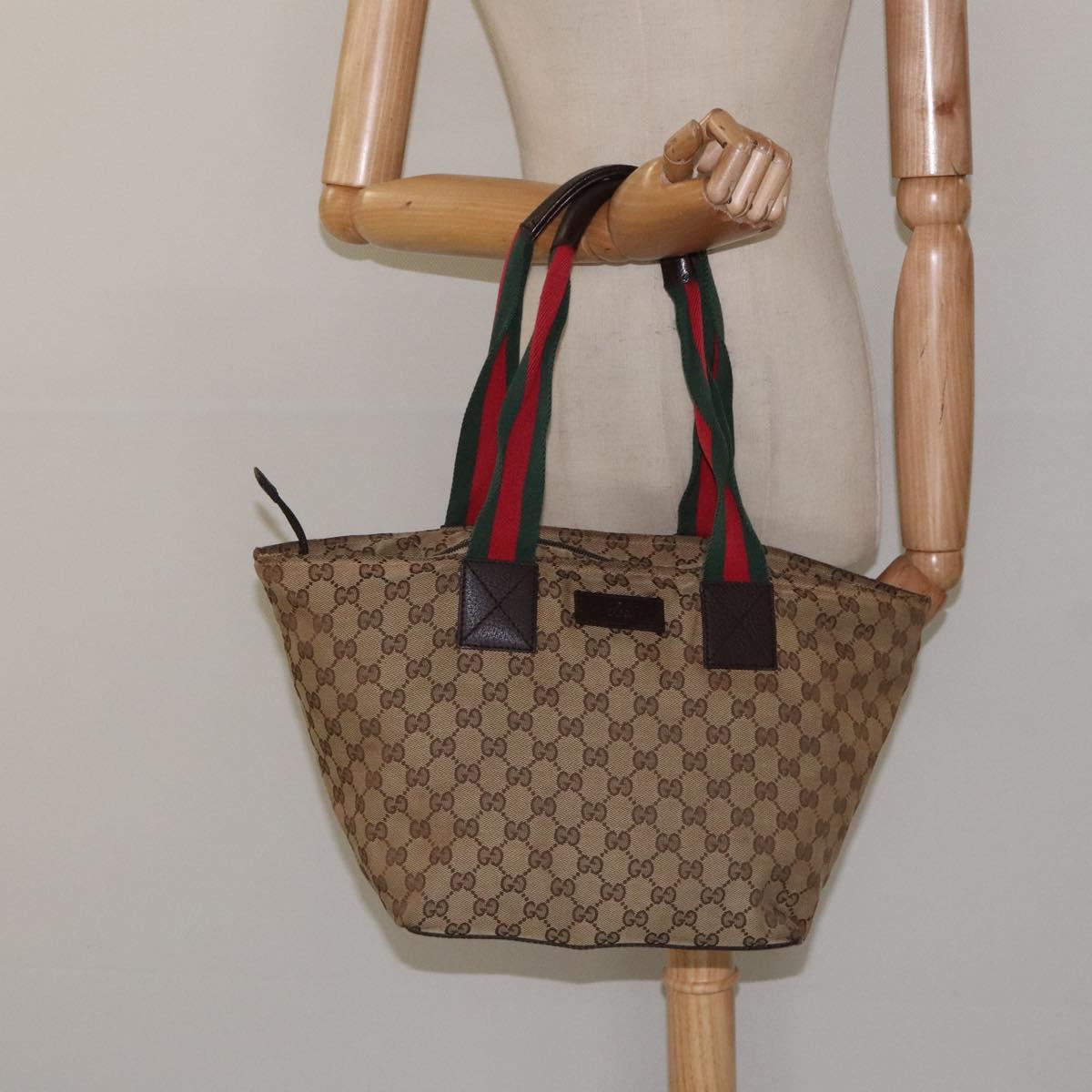 GUCCI GG Canvas Web Sherry Line Tote Bag Beige Green Red 131230 Auth hk2585