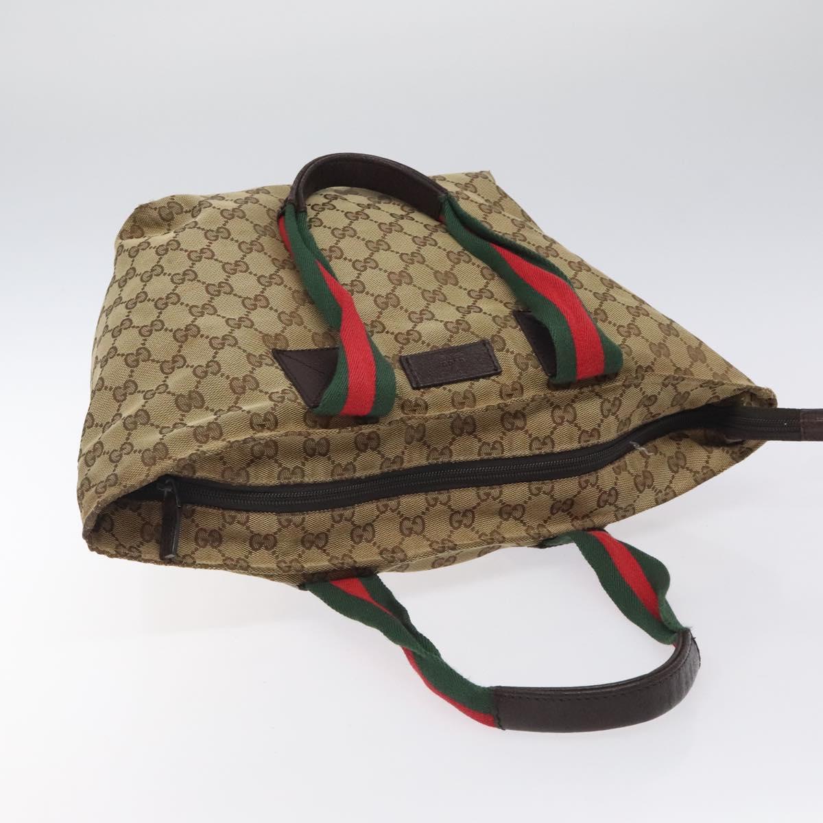 GUCCI GG Canvas Web Sherry Line Tote Bag Beige Green Red 131230 Auth hk2585