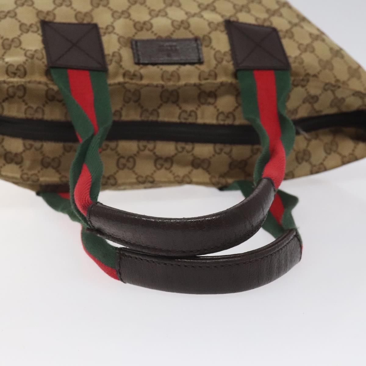 GUCCI GG Canvas Web Sherry Line Tote Bag Beige Green Red 131230 Auth hk2585