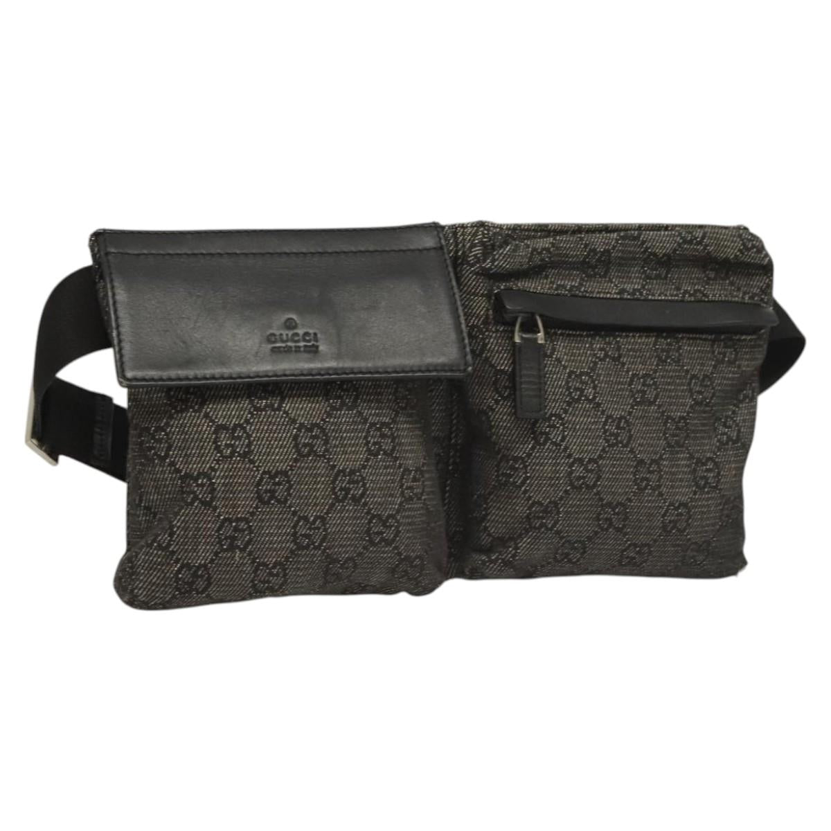 GUCCI GG Canvas Waist bag Black Silver 28566 Auth hk2587