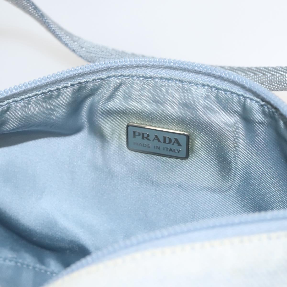 PRADA Sports Accessory Pouch Canvas Light Blue Silver Auth hk2591