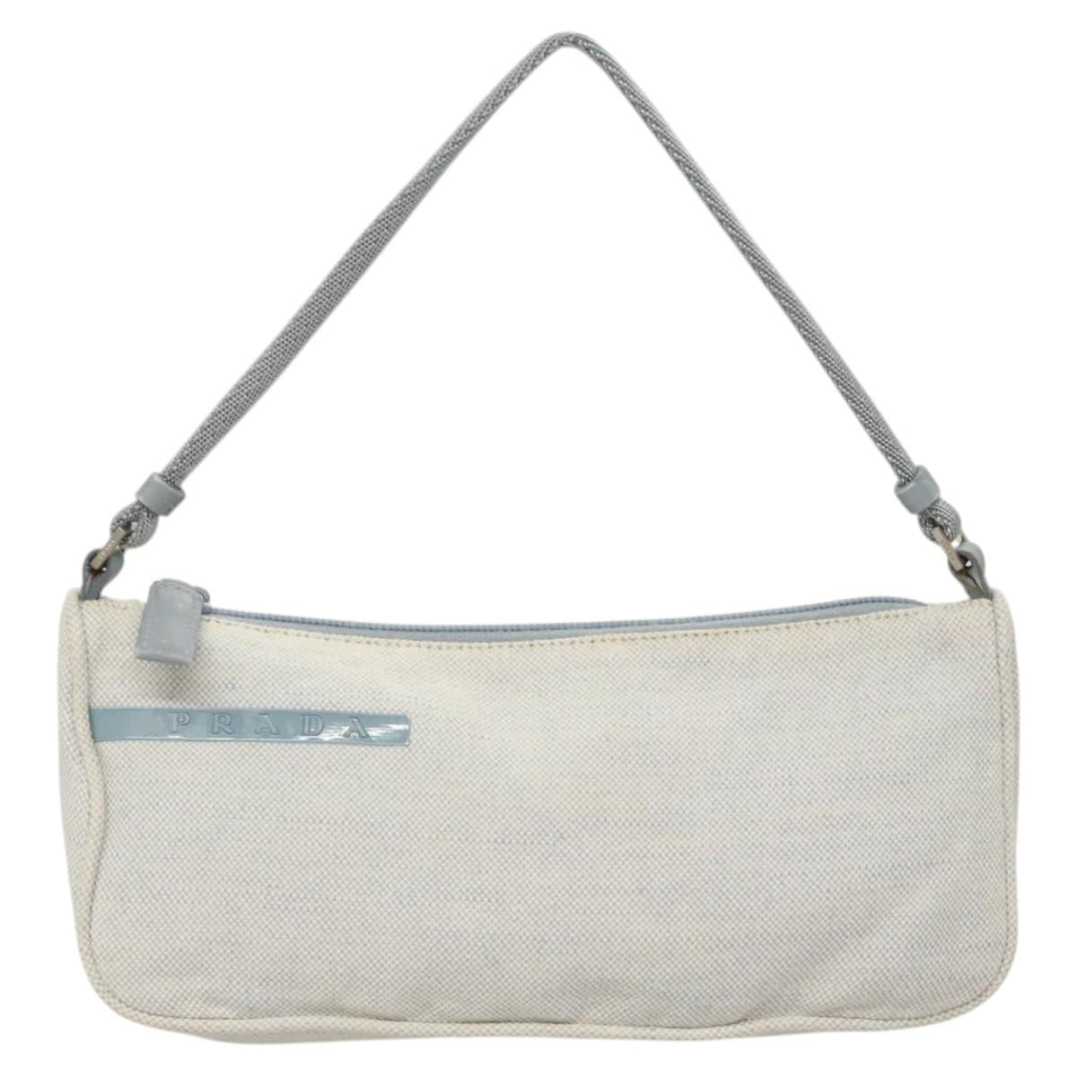 PRADA Sports Accessory Pouch Canvas Light Blue Silver Auth hk2591