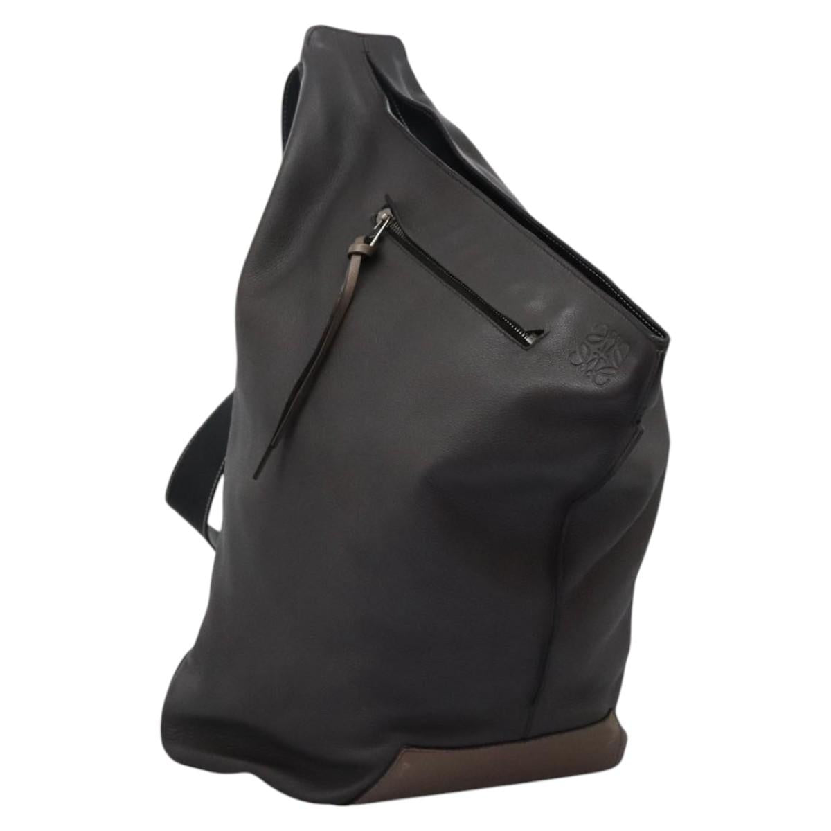 LOEWE Anagram Body Bag Leather Gray Silver Auth hk2593