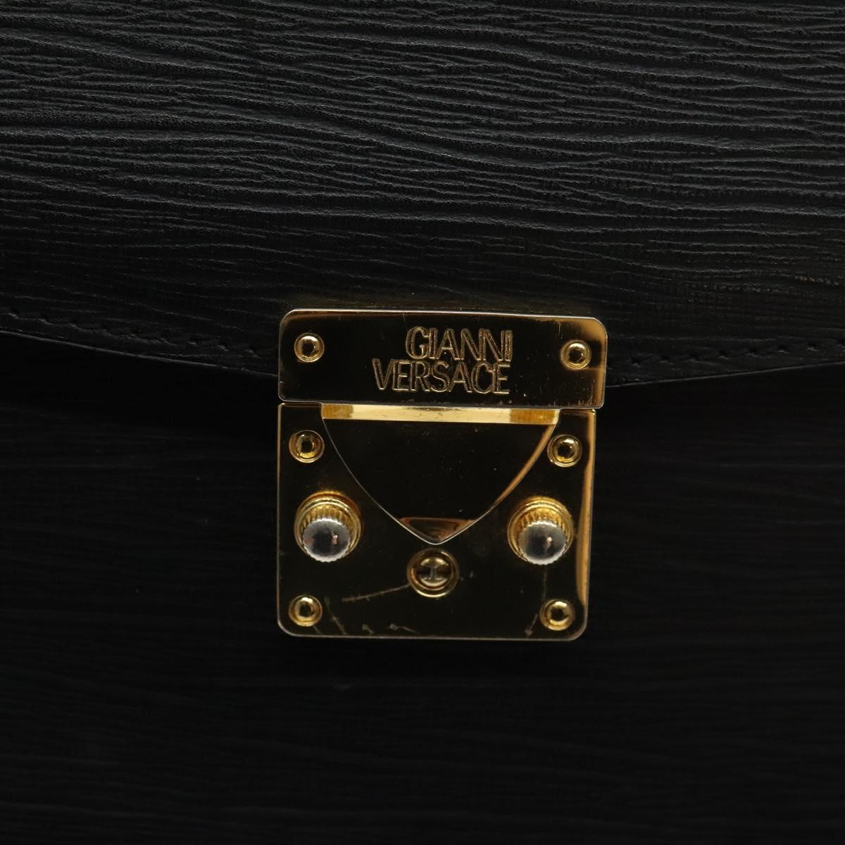 Gianni Versace Hand Bag Leather Black Gold Auth hk2598