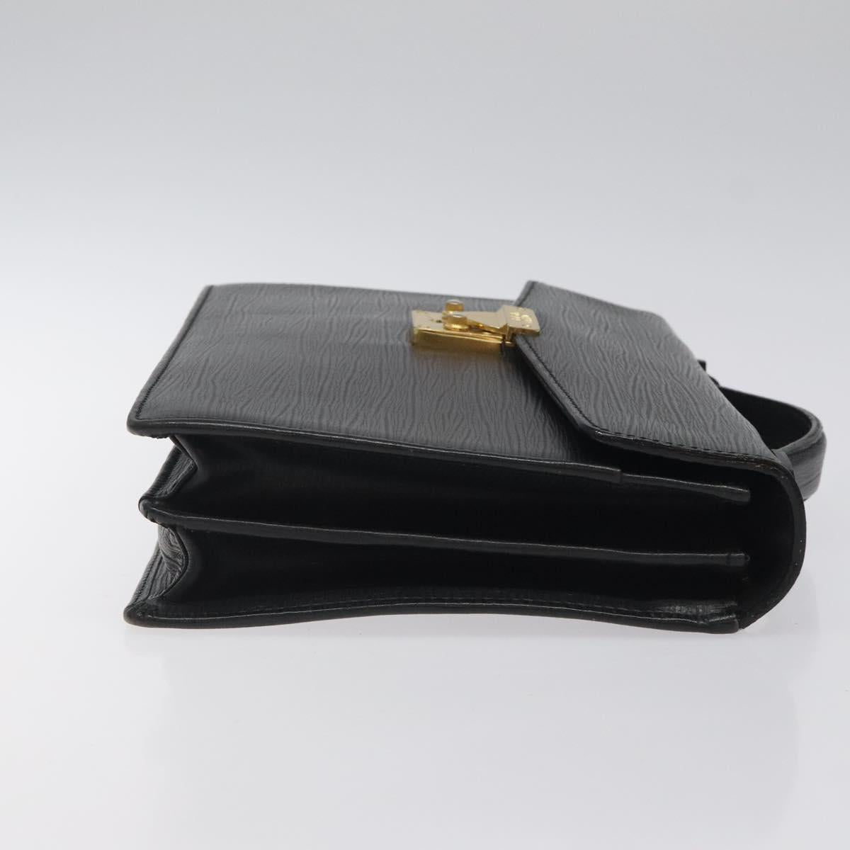 Gianni Versace Hand Bag Leather Black Gold Auth hk2598