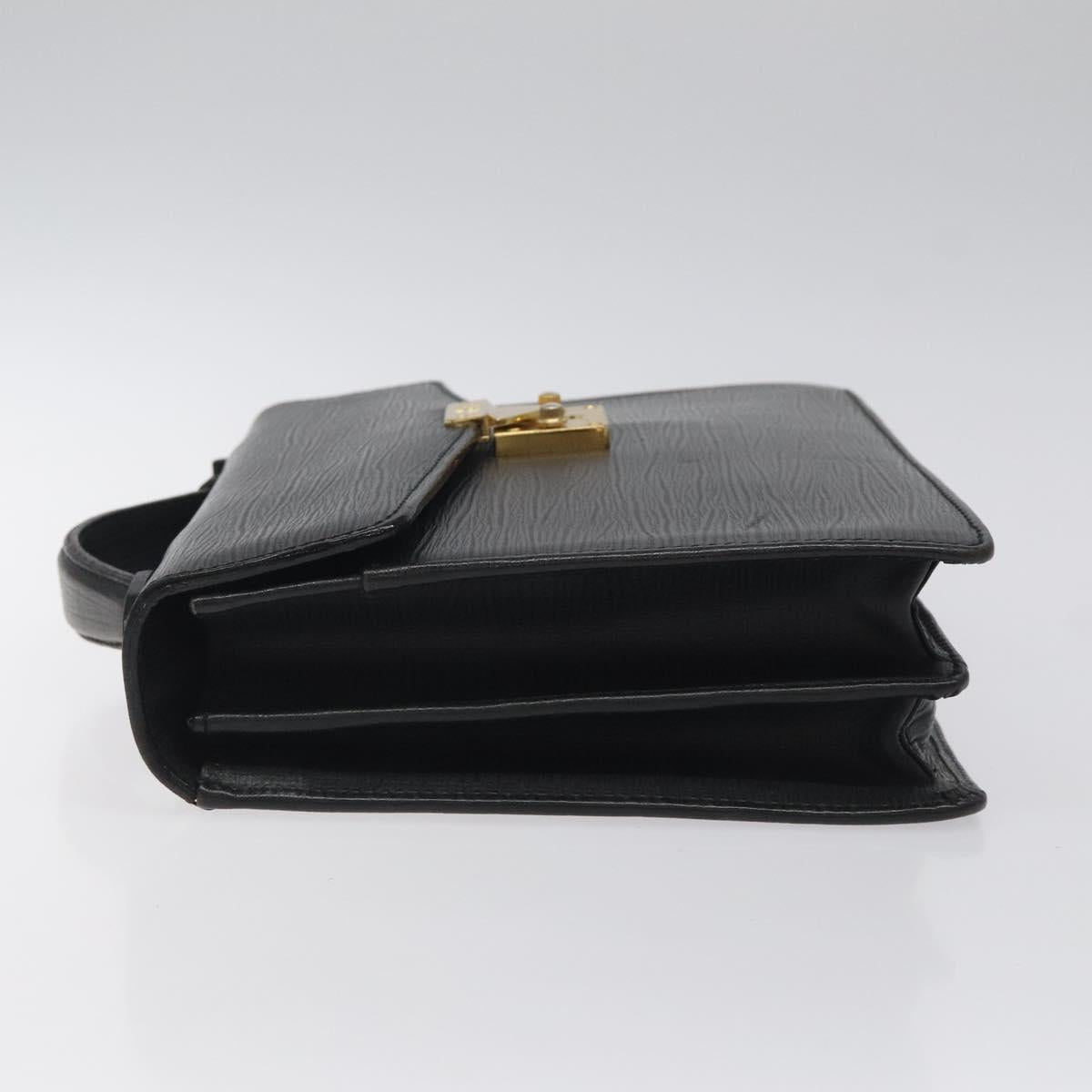 Gianni Versace Hand Bag Leather Black Gold Auth hk2598