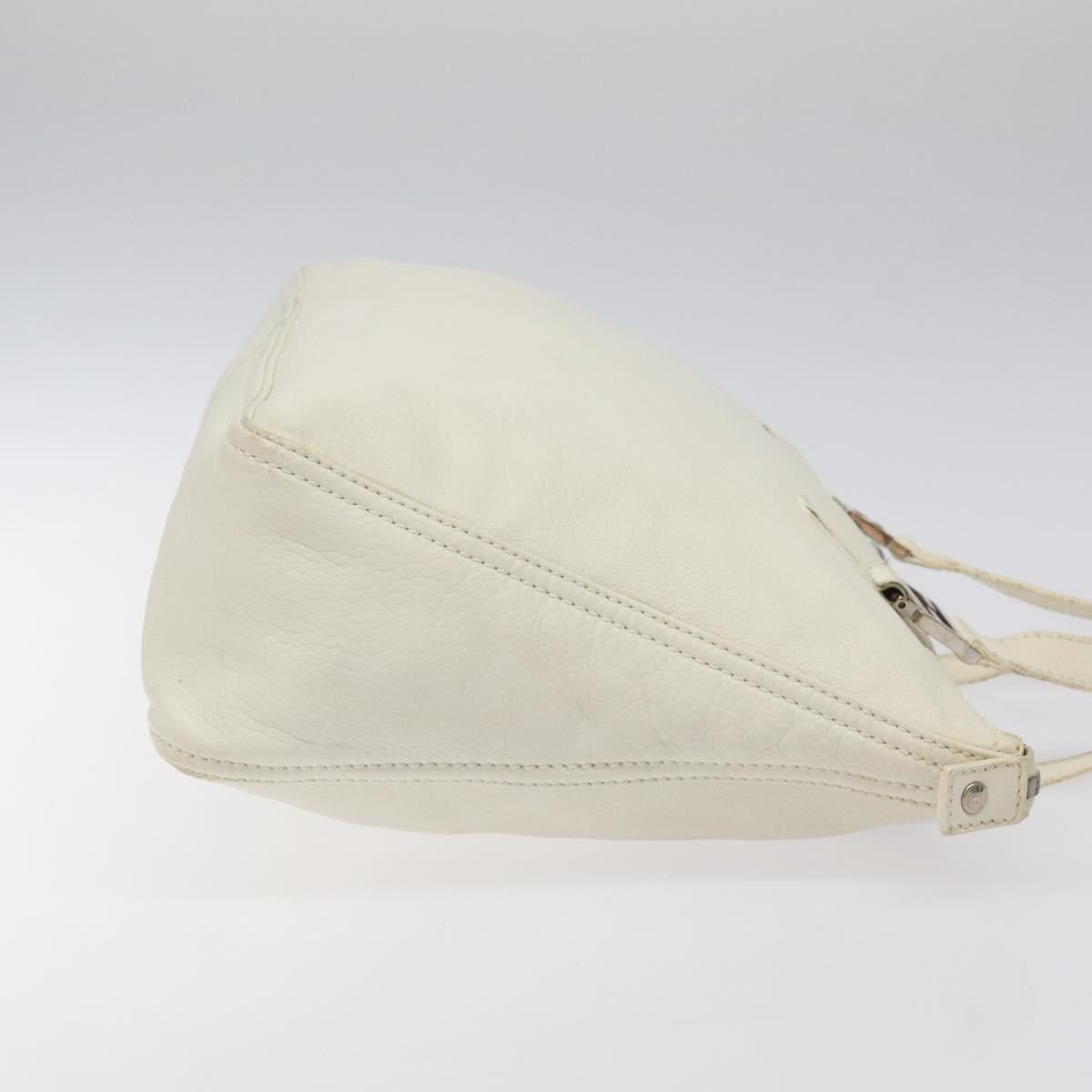 FENDI Hand Bag Leather White Silver Auth hk2612
