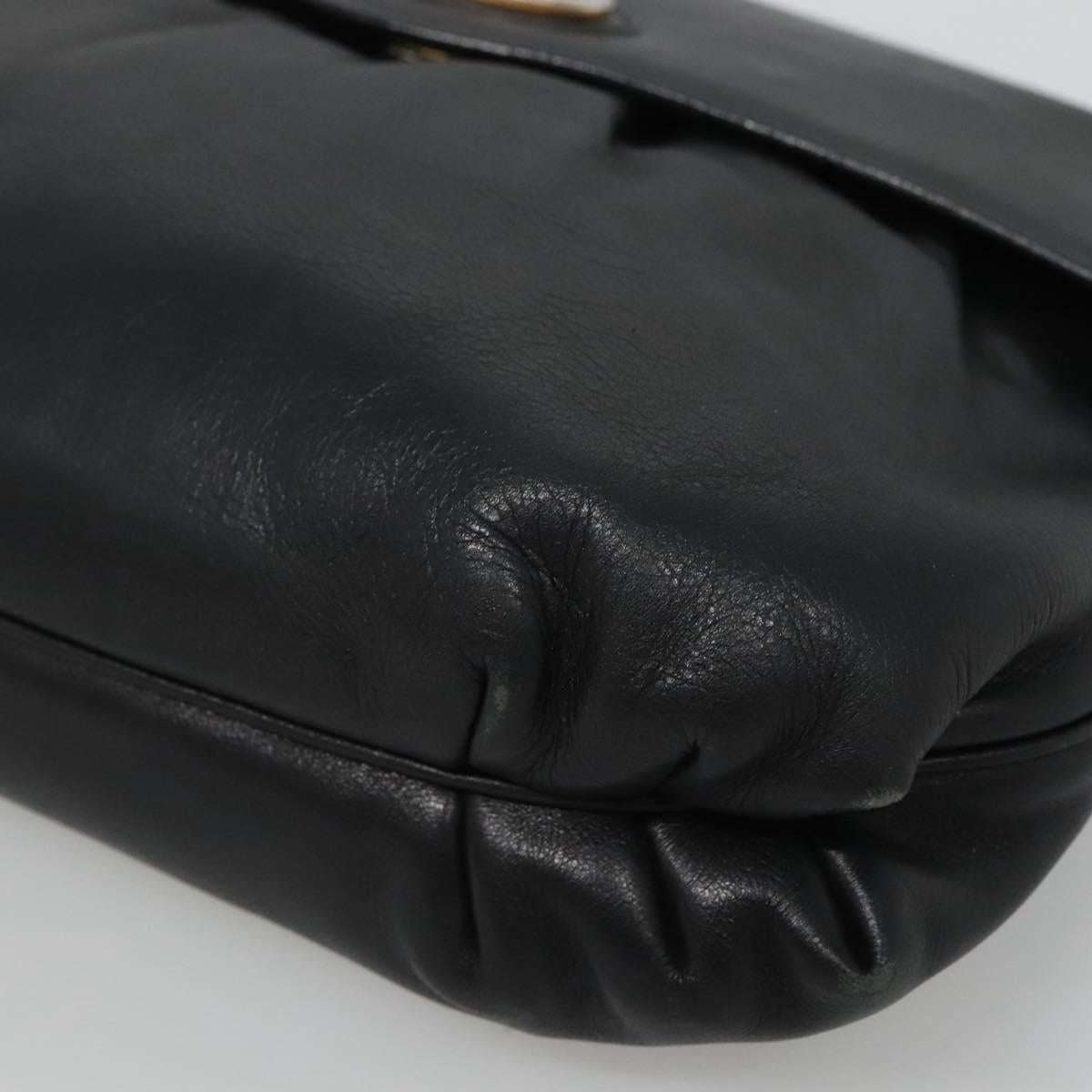 CELINE Shoulder Bag Leather Black Gold Auth hk2624
