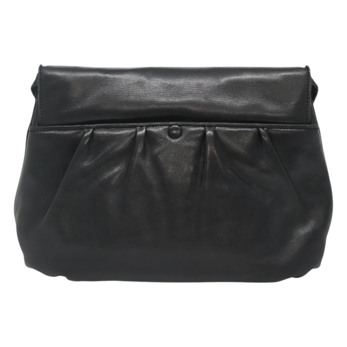 CELINE Shoulder Bag Leather Black Gold Auth hk2624