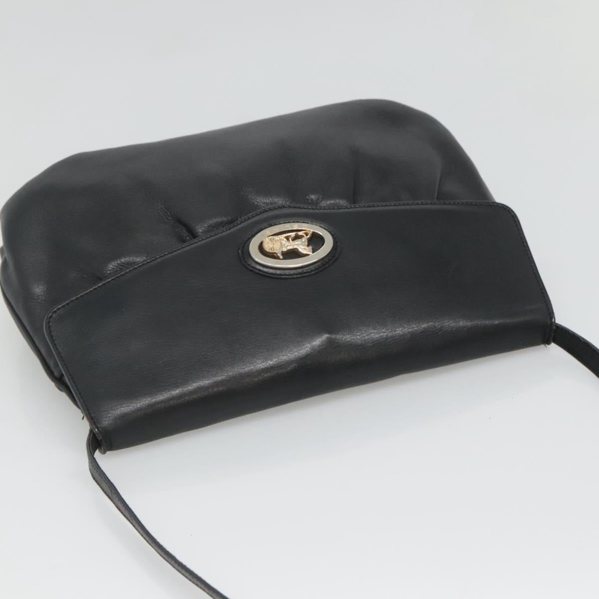 CELINE Shoulder Bag Leather Black Gold Auth hk2624