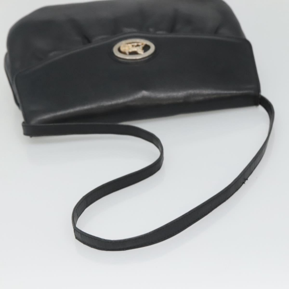 CELINE Shoulder Bag Leather Black Gold Auth hk2624