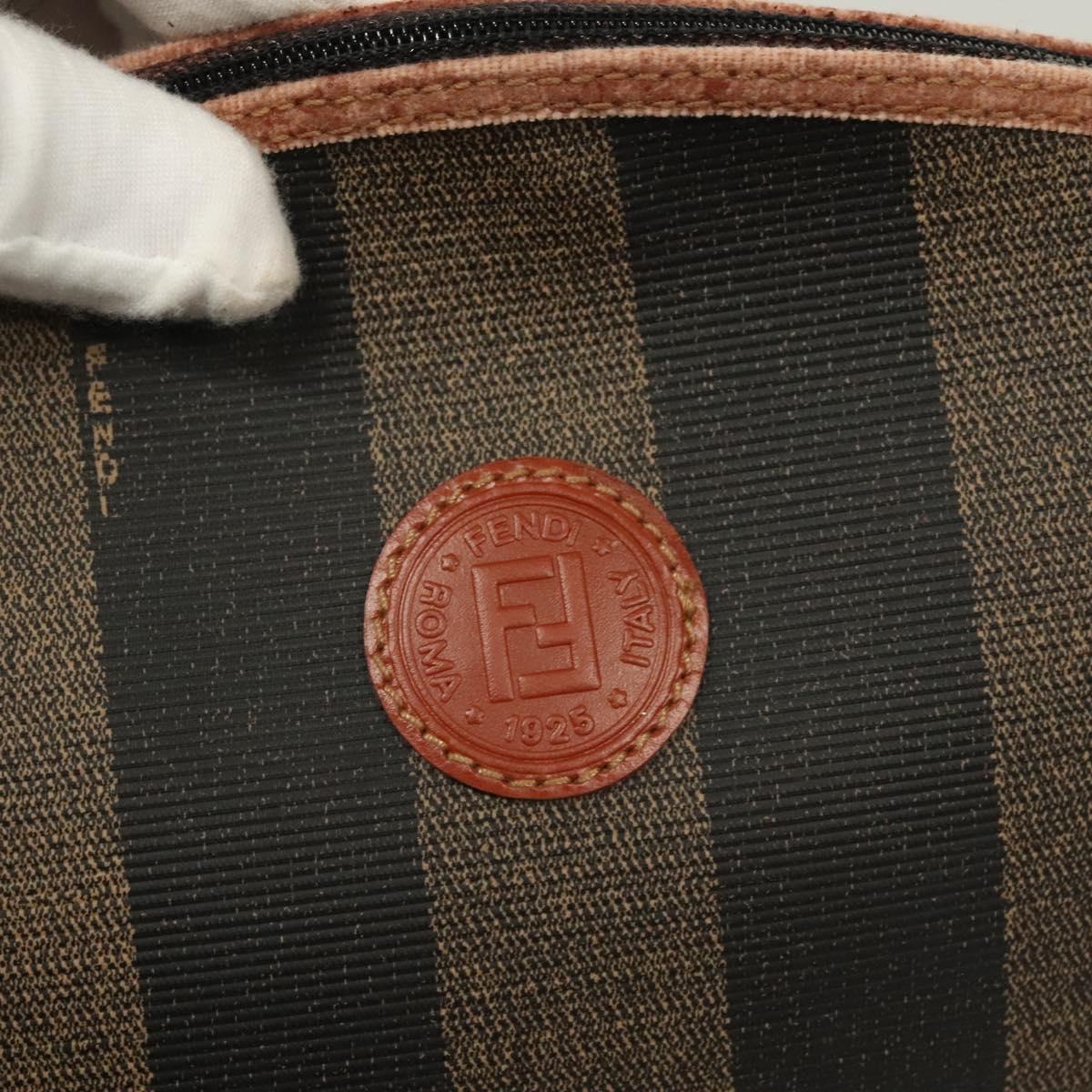 FENDI Pecan Canvas Pouch Black Brown gold Auth hk2781