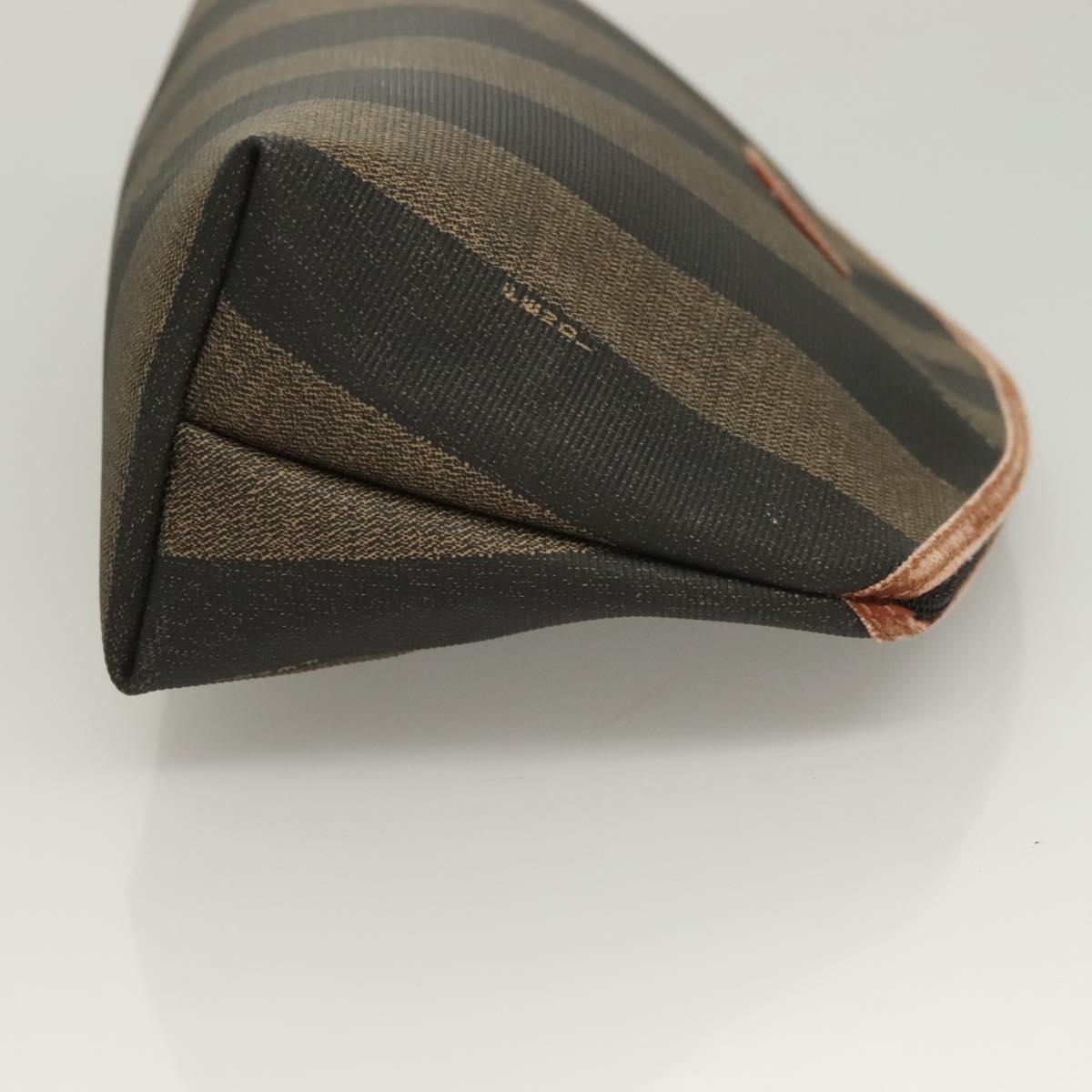 FENDI Pecan Canvas Pouch Black Brown gold Auth hk2781