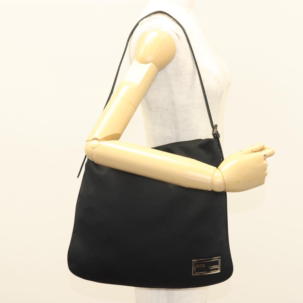 FENDI Shoulder Bag Nylon Black Silver Auth hk2783