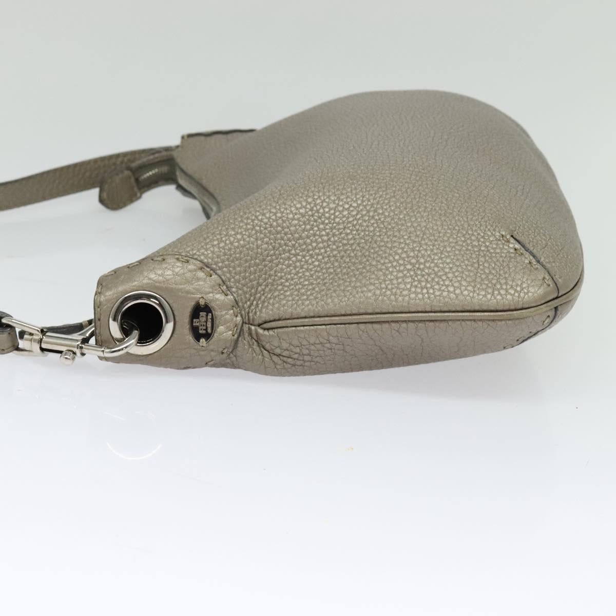 FENDI Celeria Shoulder Bag Leather Gray Silver Auth hk2788