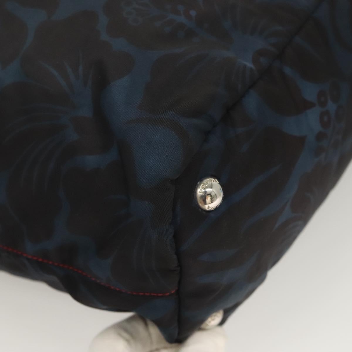 PRADA Tote Bag Nylon Blue Silver Auth hk2799