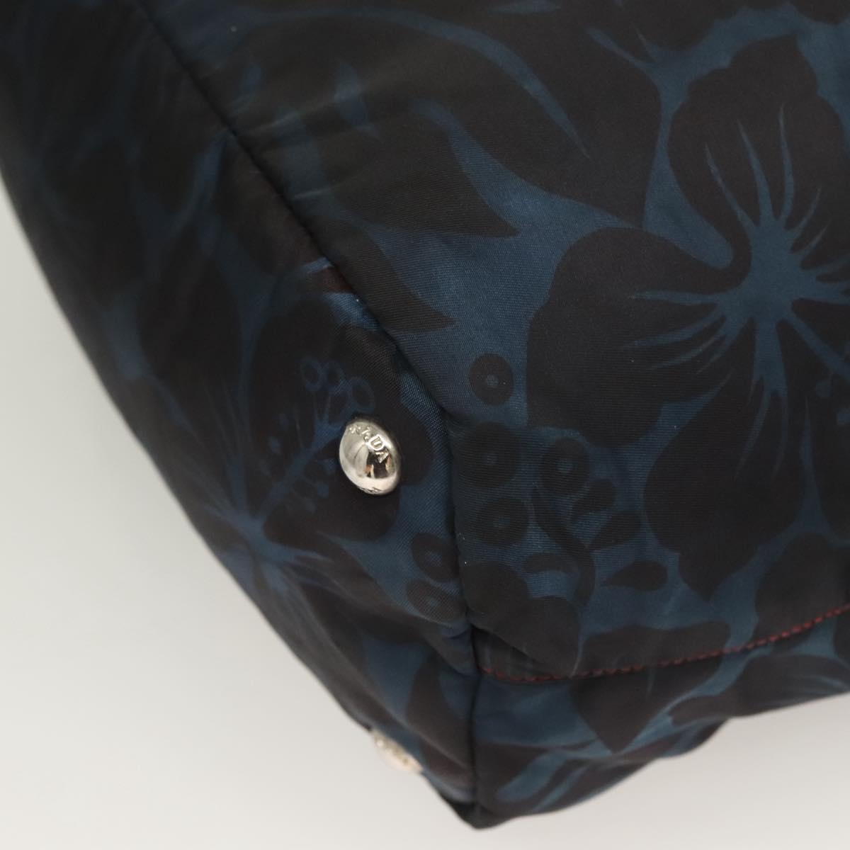 PRADA Tote Bag Nylon Blue Silver Auth hk2799