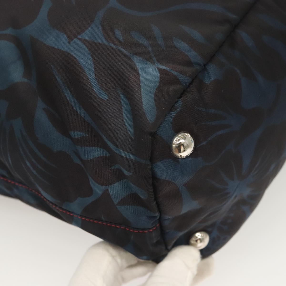 PRADA Tote Bag Nylon Blue Silver Auth hk2799