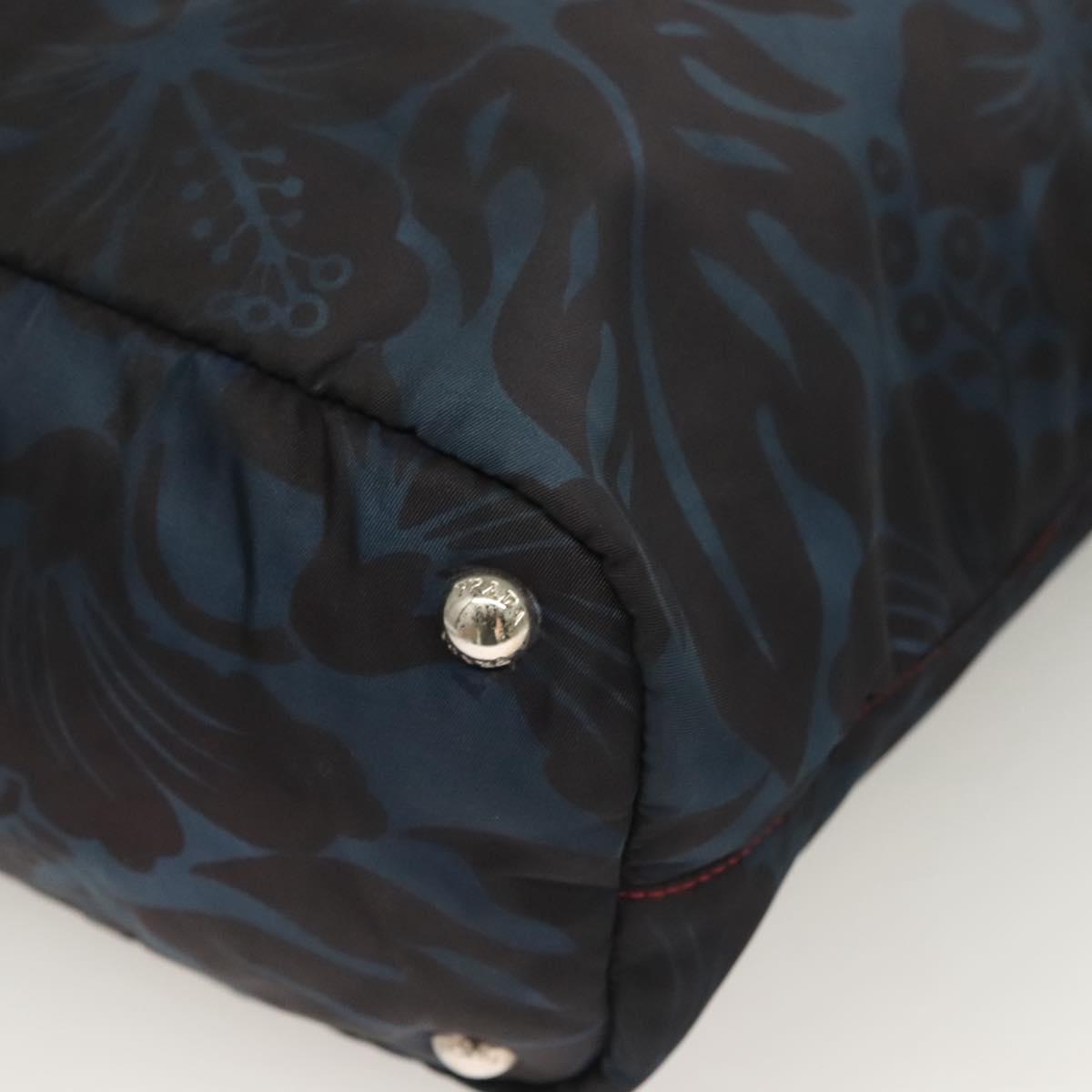 PRADA Tote Bag Nylon Blue Silver Auth hk2799